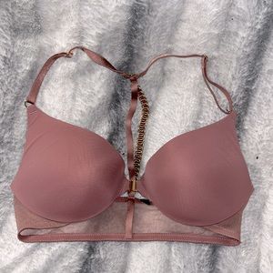 34C Victoria’s Secret Racerback Front Close Bra with Gold Chain and Mesh Back